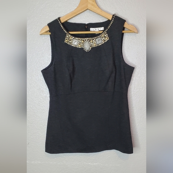 Cabi The Glitz Charcoal Sleeveless Shell Top Embellished Neckline Size 8 - Picture 2 of 8